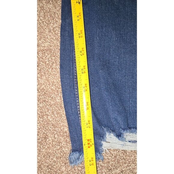 High-Rise Distressed Flare Jeans Size 7 With Button Fly & Frayed Hem By Highway - Picture 6 of 6